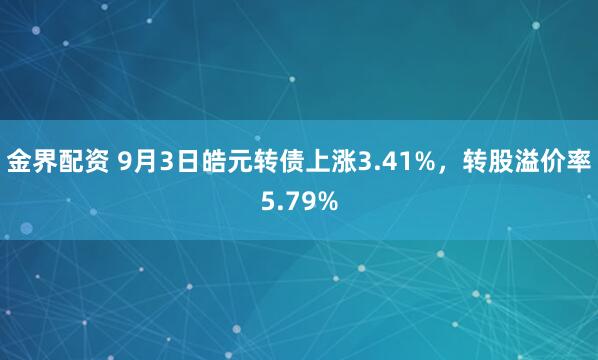 金界配资 9月3日皓元转债上涨3.41%，转股溢价率5.79%
